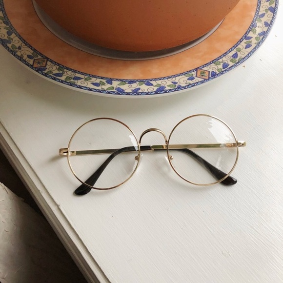 Accessories - Gold Circle Round Frame Clear Lens Eyeglasses